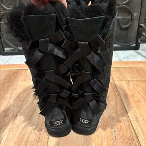 UGG Women's Black Bailey triple Ribbon Winter Boots